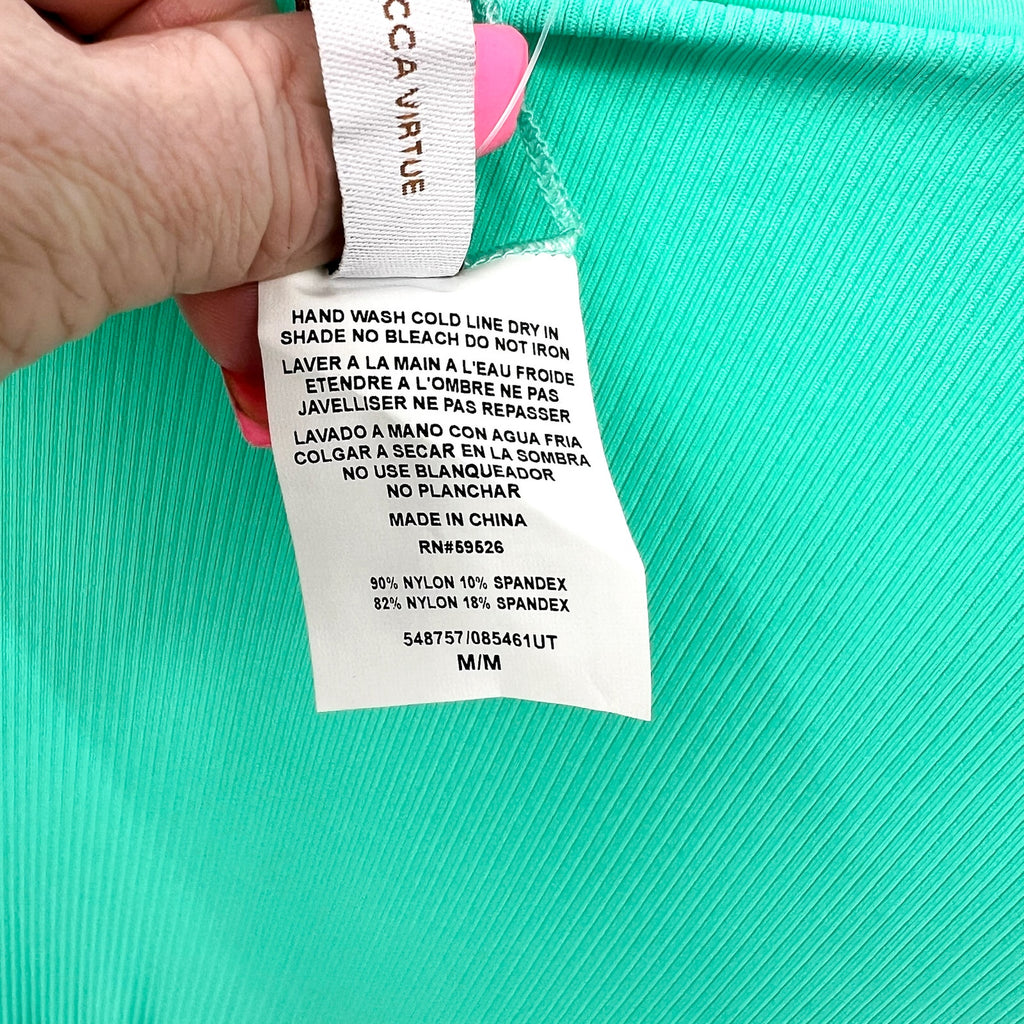 BECCA High Waist Bikini Bottoms Medium Green Aqua Sea Modern Edge Cut Out NWT