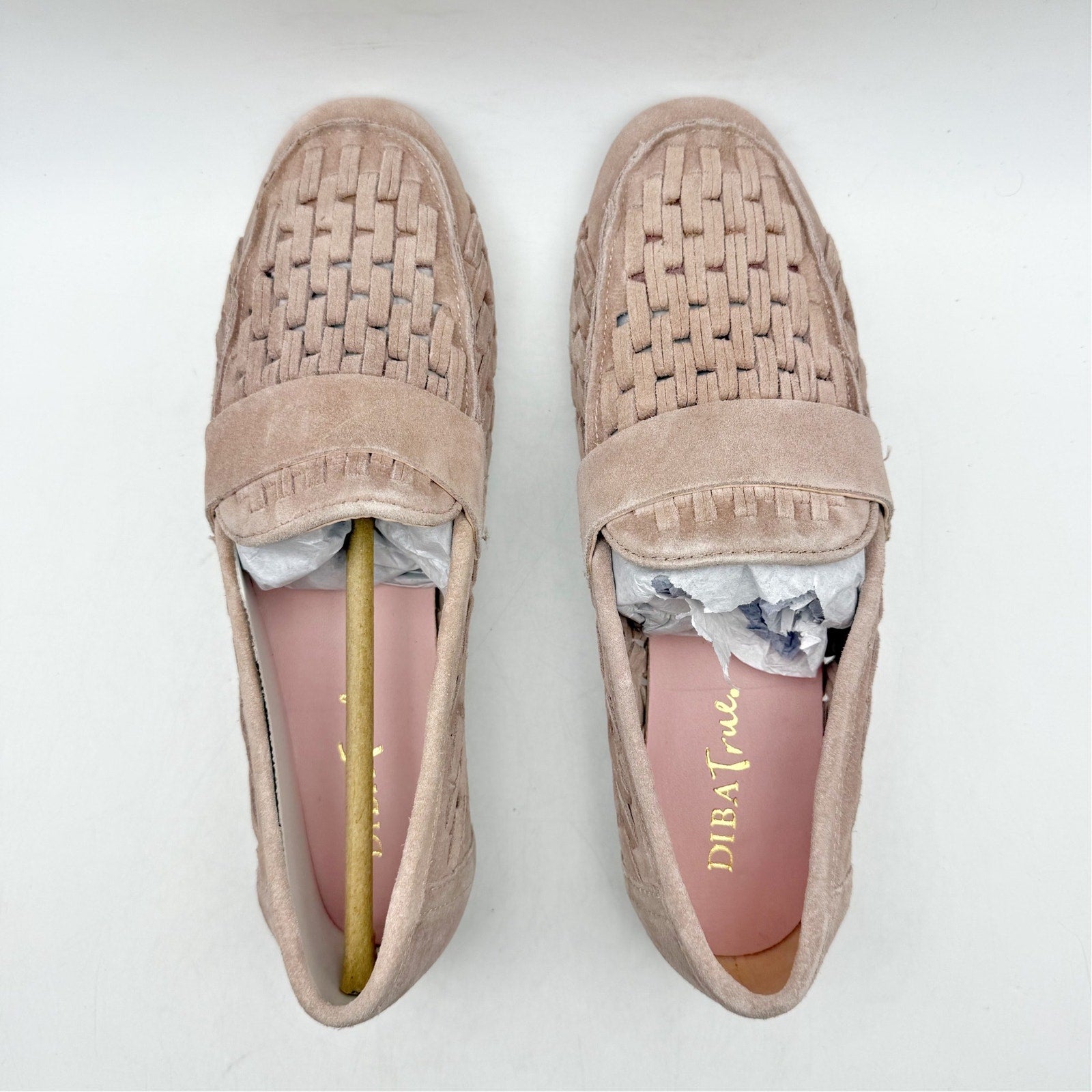 Diba True Womens Age Less Flat Loafers US 7 EU 38 Pink Suede Woven NWOB