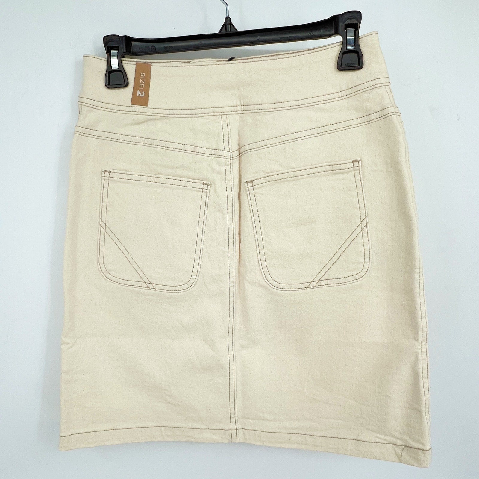PRANA Womens Broadway Denim Skirt Size 2 Natural Cream Knee Length Stretch NWT