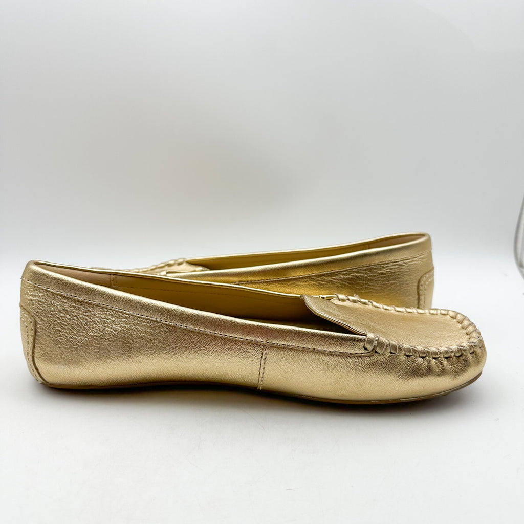 MICHAEL KORS Womens Eve Loafers Size 10 Metallic Gold Leather Slip-On NWOB