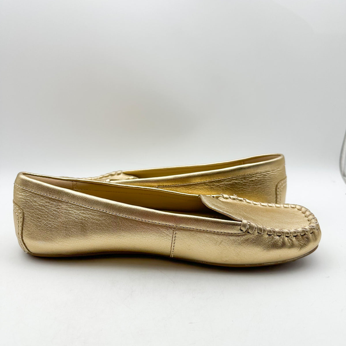 MICHAEL KORS Womens Eve Loafers Size 10 Metallic Gold Leather Slip-On NWOB
