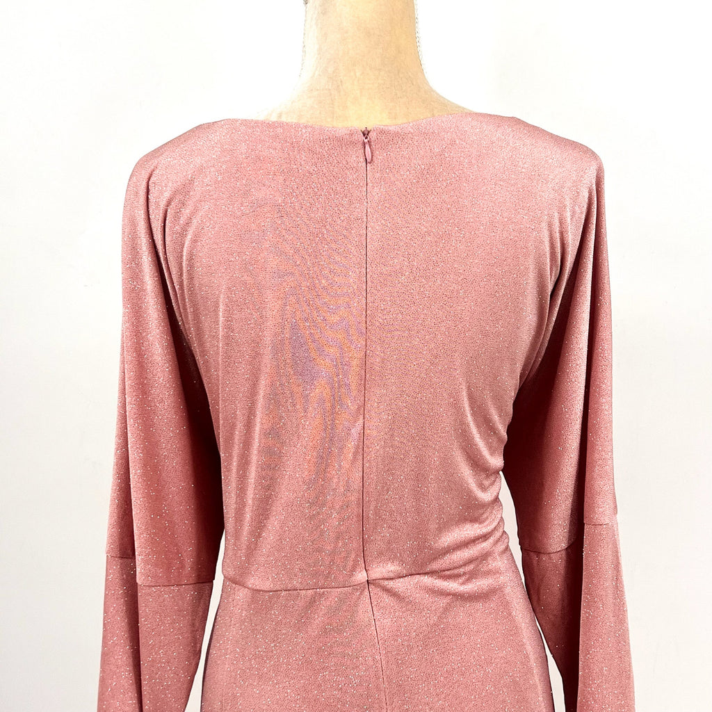LONDON TIMES Women's Criss Cross Waist Dress 20W Pink Sparkle 3/4 Sleeve NWT