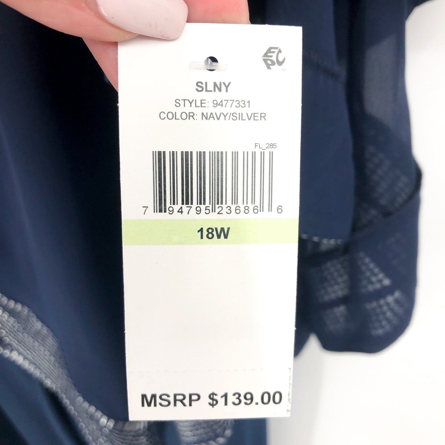 SLNY Women's Metallic Trim Cape Jumpsuit 18W Navy Blue Silver Asymmetrical NWT