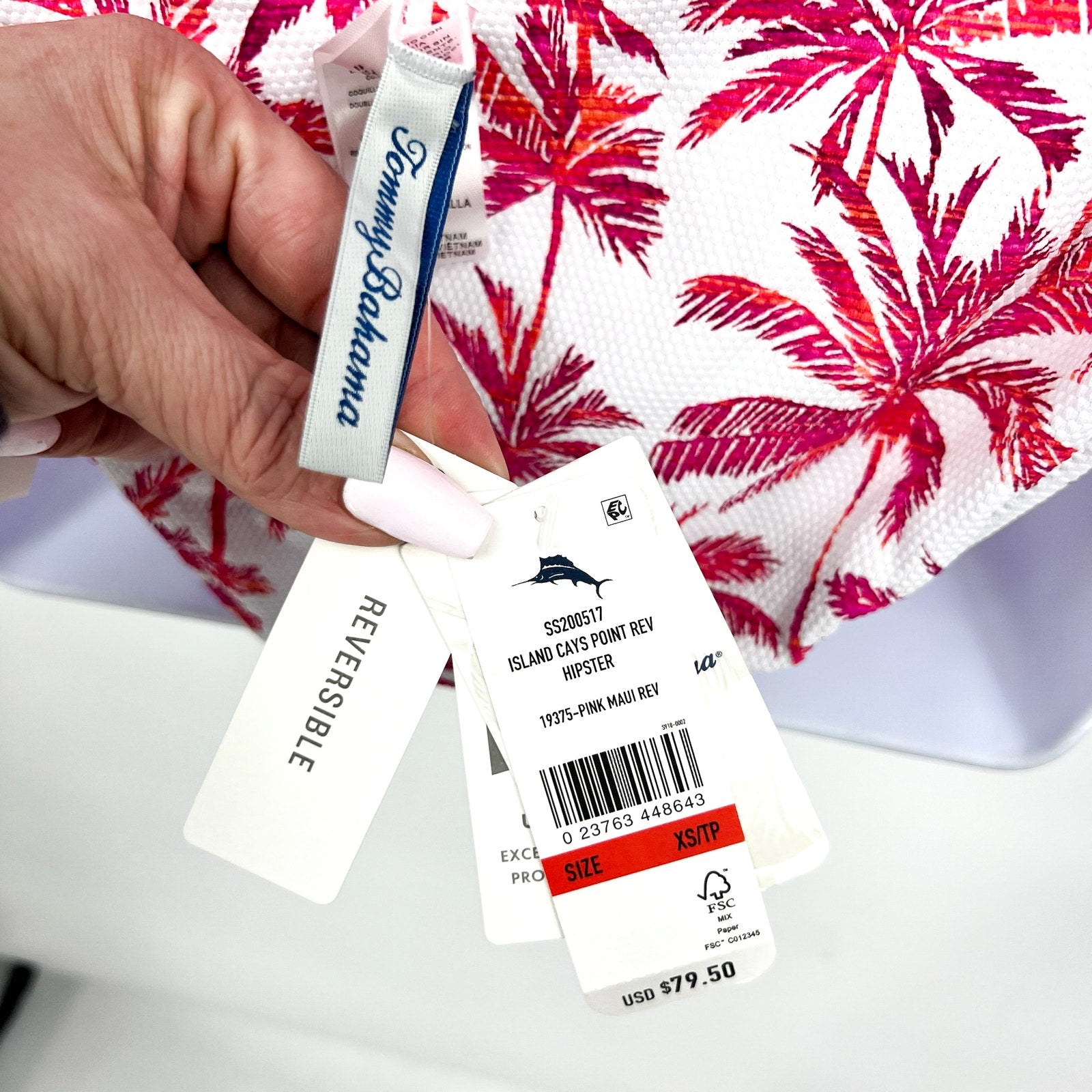 TOMMY BAHAMA Island Cays Hipster Bikini Bottom XS Pink Maui Print Reversible NWT