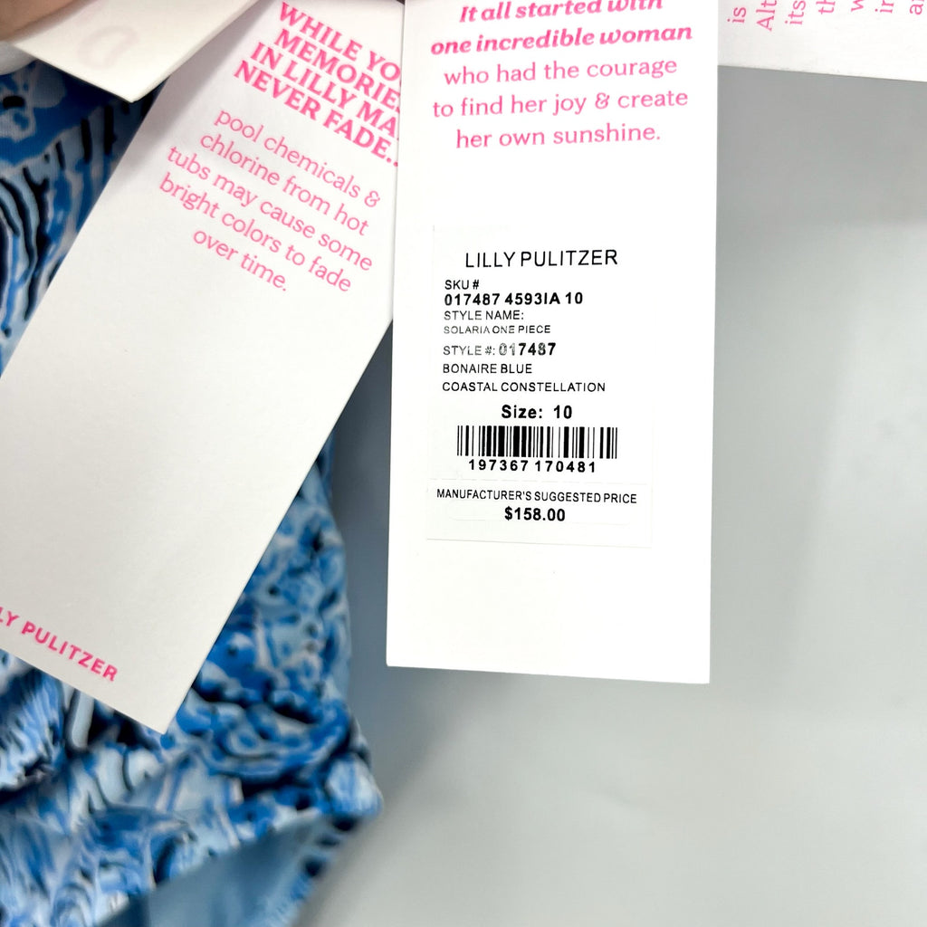 LILLY PULITZER Solaria One-Piece Swimsuit Size 10 Blue Coastal Constellation NWT