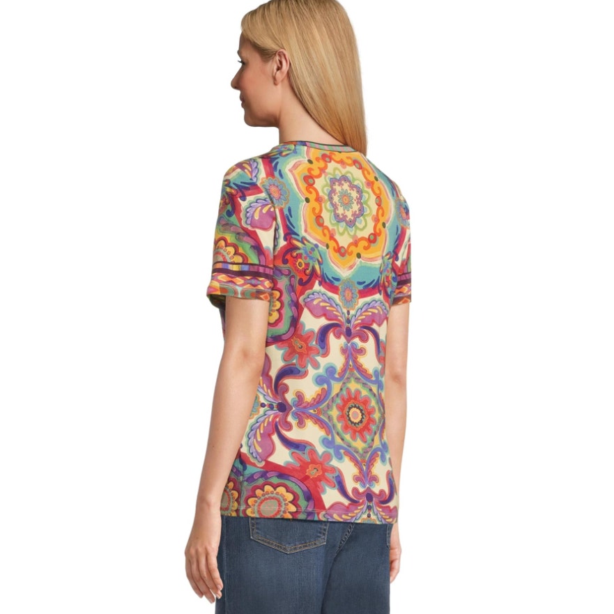 JOHNNY WAS The Janie Favorite Top Large Multi Mcanna Scarf Short Sleeve NWT