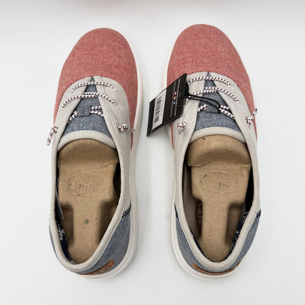 HEY DUDE Mens Conway Craft Linen Shoes Size 8 Womens 10 Red White Blue NWT