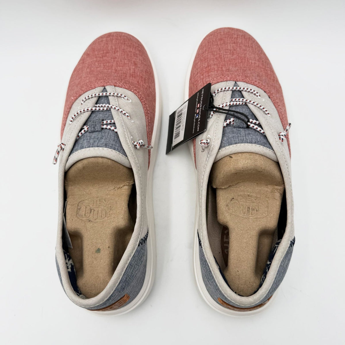 HEY DUDE Mens Conway Craft Linen Shoes Size 8 Womens 10 Red White Blue NWT