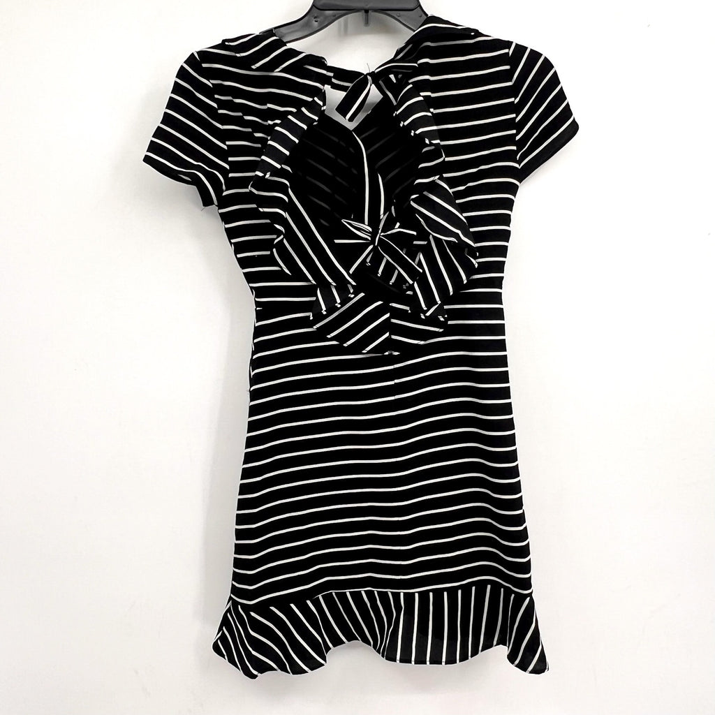 BARDOT Girl's Lola Open Back Dress Size 18 Black White Stripe NWT