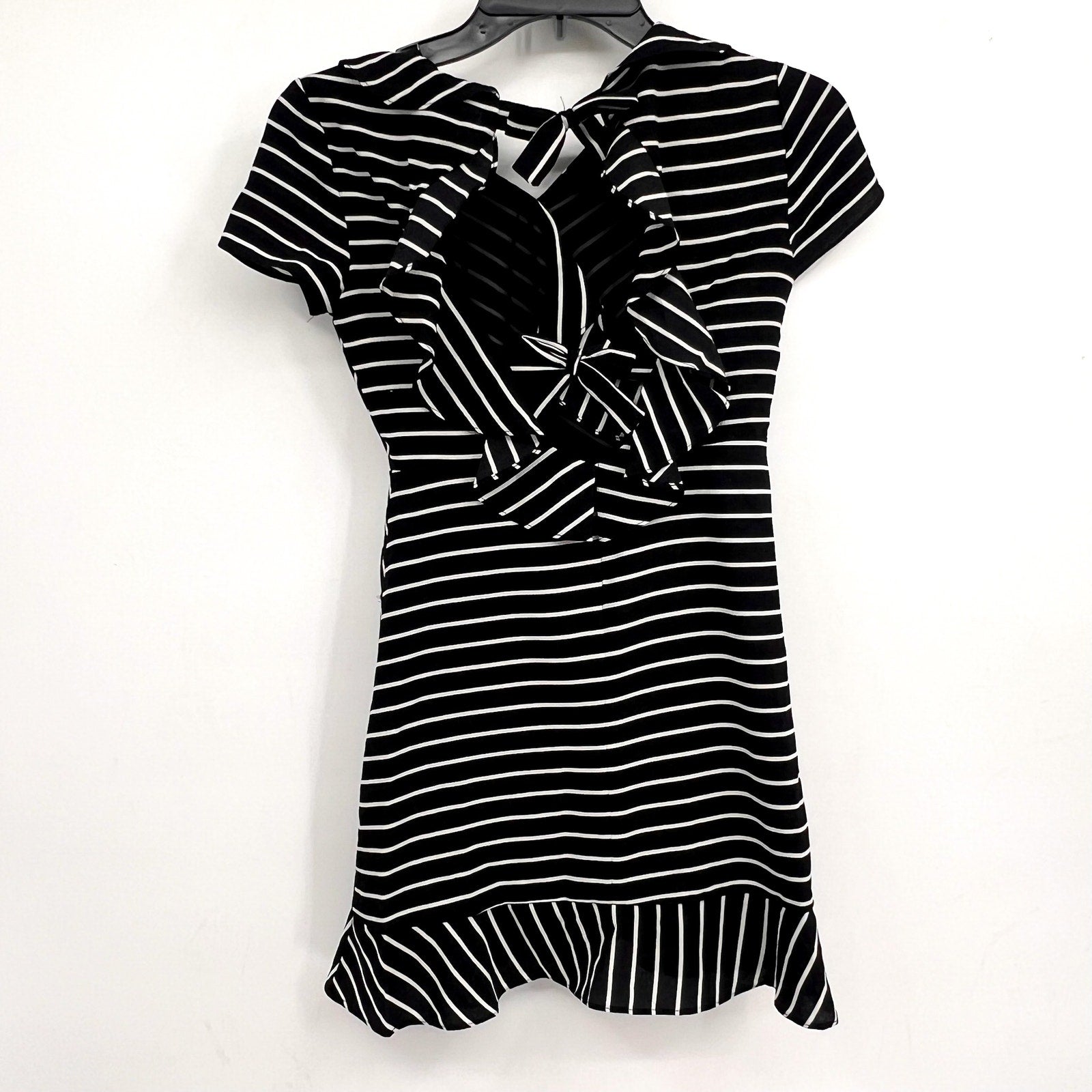 BARDOT Girl's Lola Open Back Dress Size 18 Black White Stripe NWT
