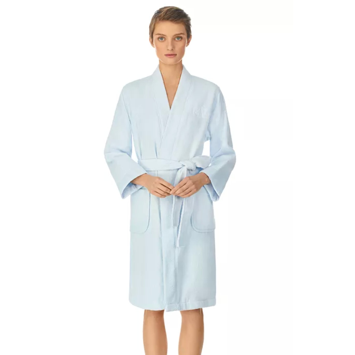 LAUREN RALPH LAUREN Greenwich Bath Robe Small Estate Blue Woven Terry NWT