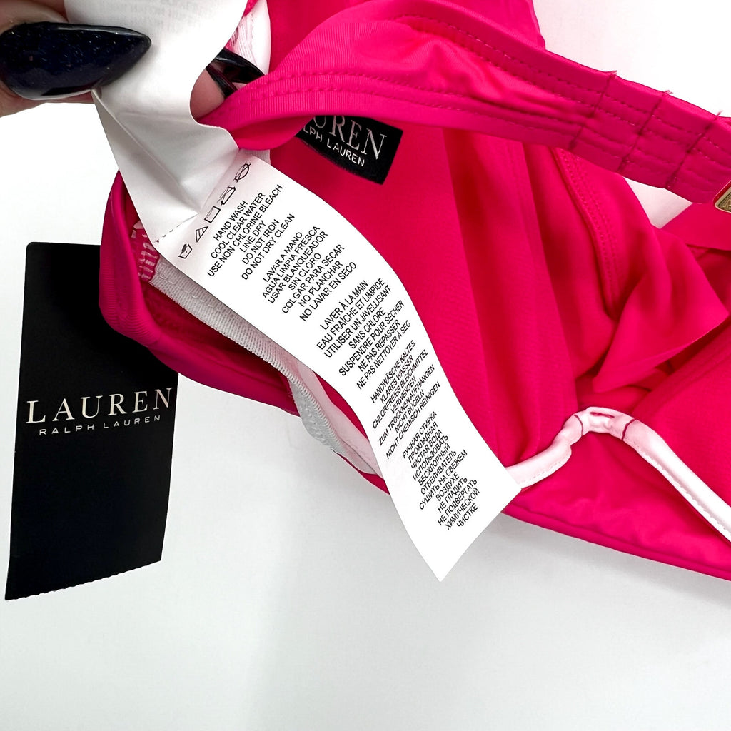 LAUREN RALPH LAUREN Ruffle Bikini Top Size 8 Pink Underwire Beach Club NWT