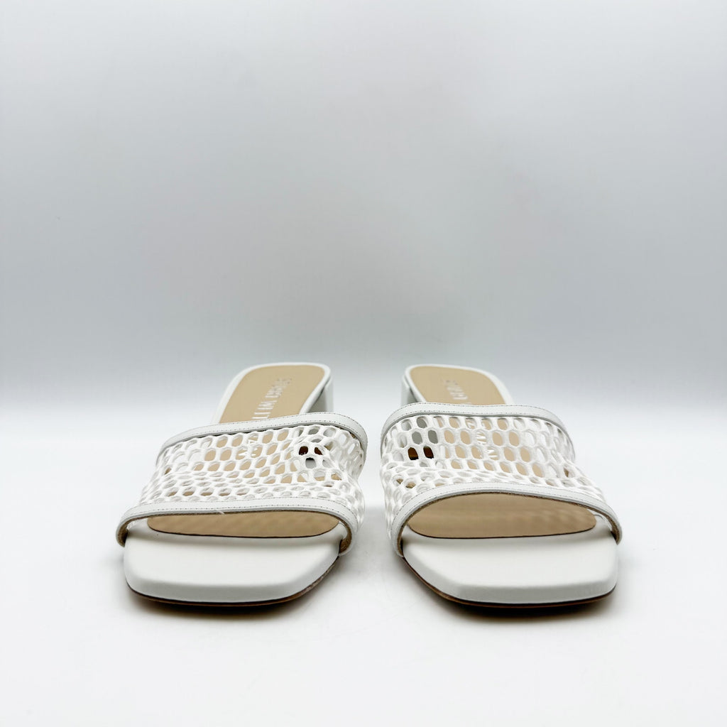Stuart Weitzman Cayman 35 Slide Heels US 8.5 White Slip On Sandals NIB