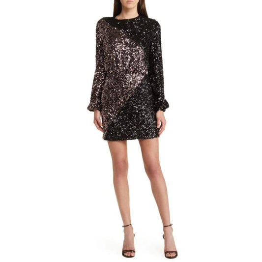 CHELSEA28 Colorblock Sequin Cocktail Dress XS Black Long Sleeve NWT
