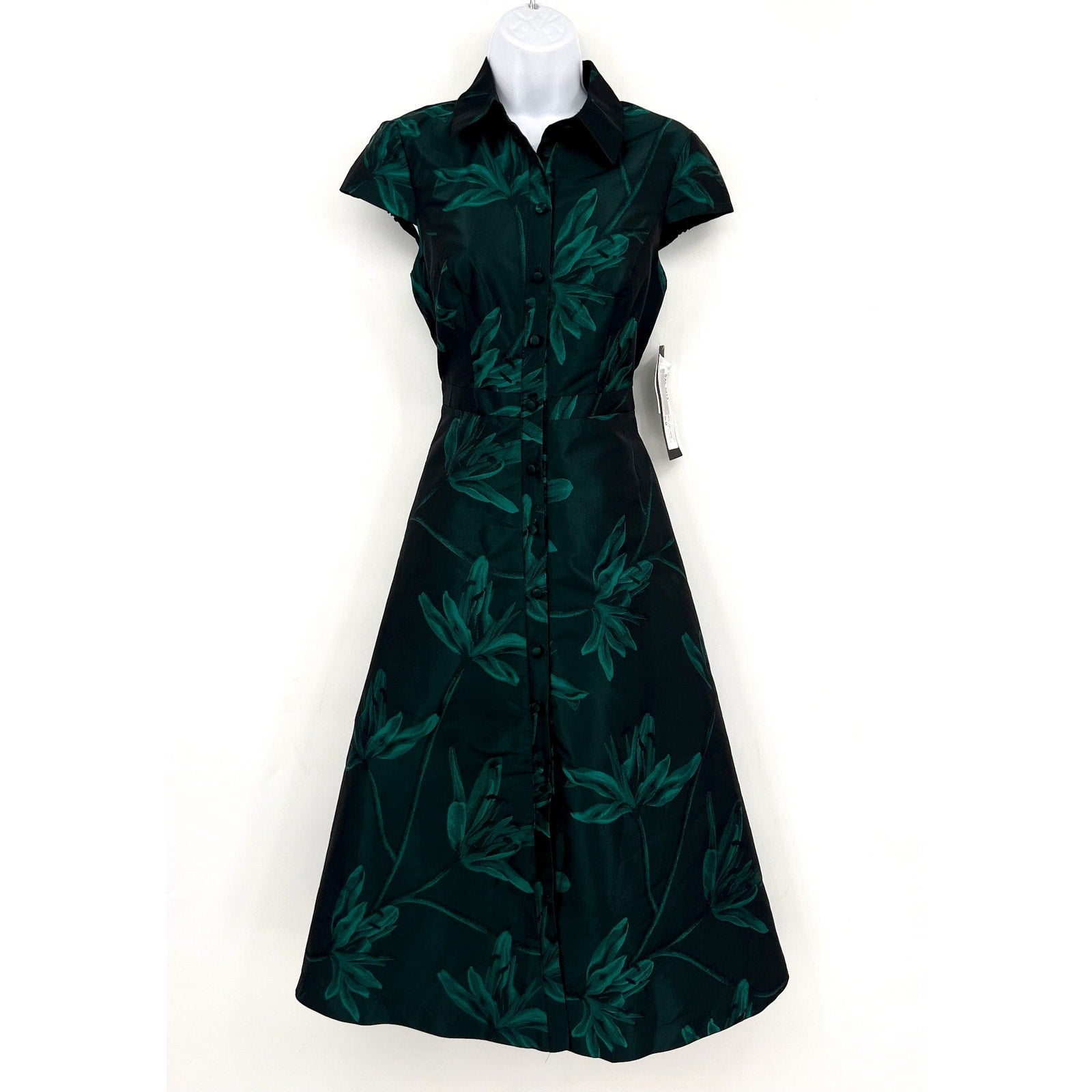 AIDAN BY AIDAN MATTOX Floral Jacquard Midi Dress Size 2 Green Cap Sleeve NWT
