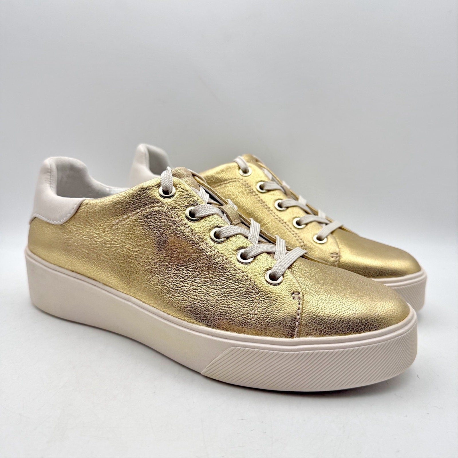 Naturalizer Womens Morrison 2.0 Platform Sneaker US 7.5 Wide Gold Leather NWOB