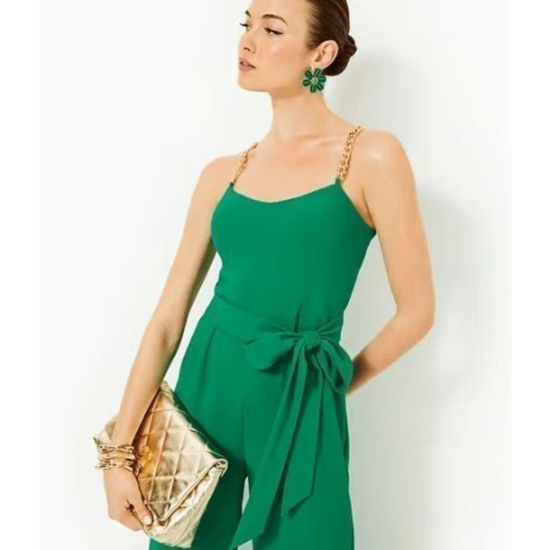 LILLY PULITZER Women's Zemira Sleeveless Jumpsuit Size 16 Green Fiddle Leaf NWT