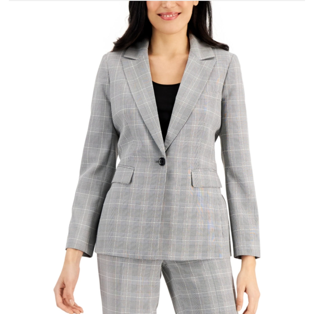 LE SUIT Women's Single Button Suit Jacket Size 12 Grey Black Plaid Blazer NWT