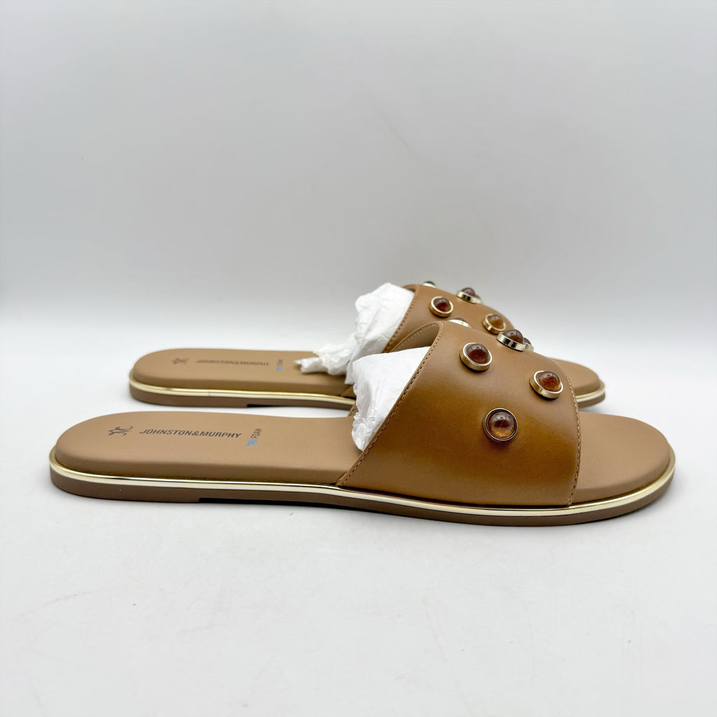 Johnston & Murphy Womens Shayla Slide Sandal US 10 M Tan Leather Embellished NIB