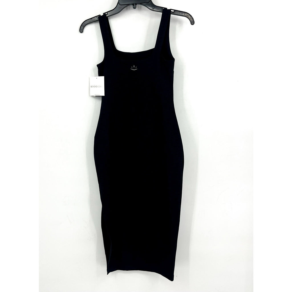 BEYOND YOGA Icon Midi Dress XS Black Darkest Night Spacedye Square Neck NWT