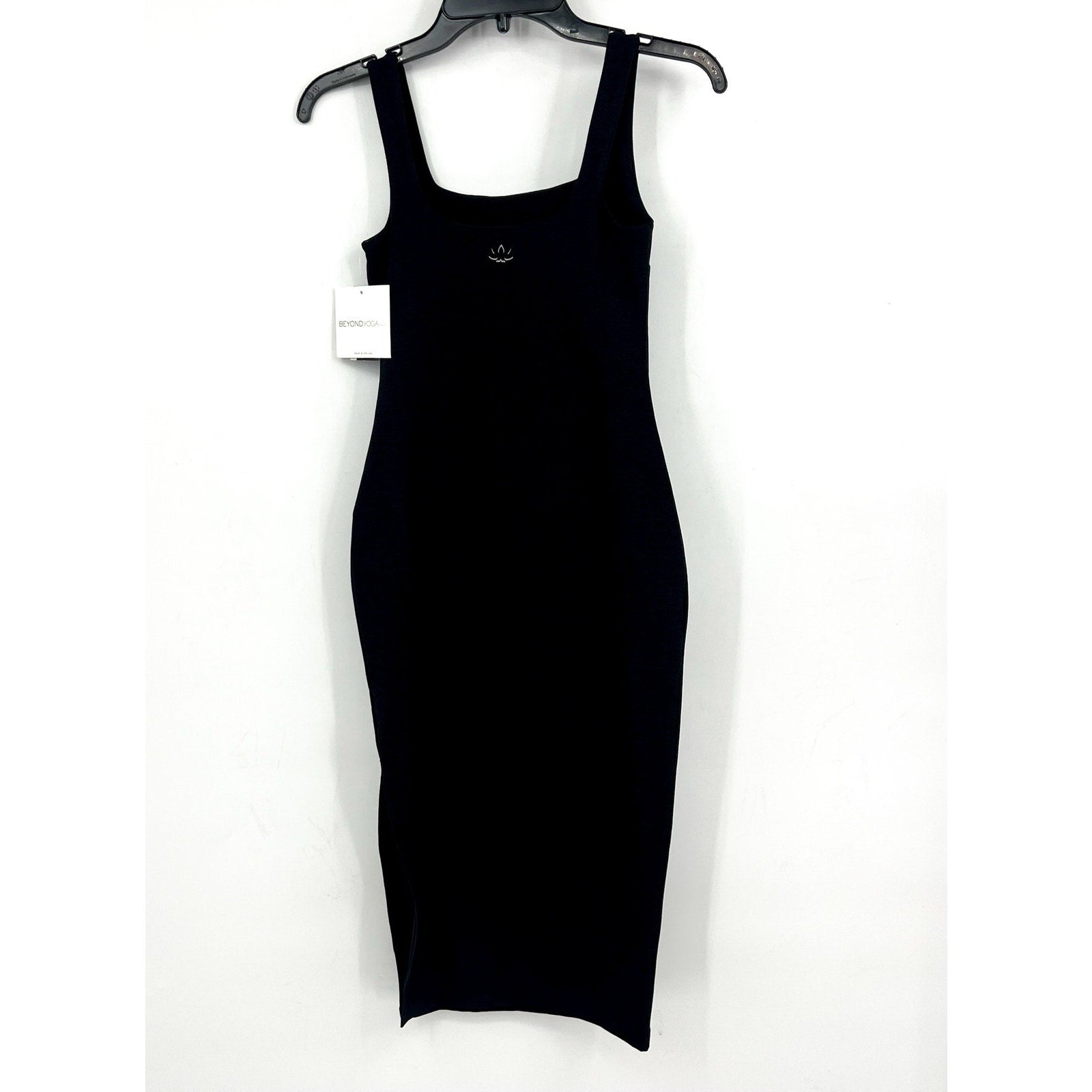 BEYOND YOGA Icon Midi Dress XS Black Darkest Night Spacedye Square Neck NWT