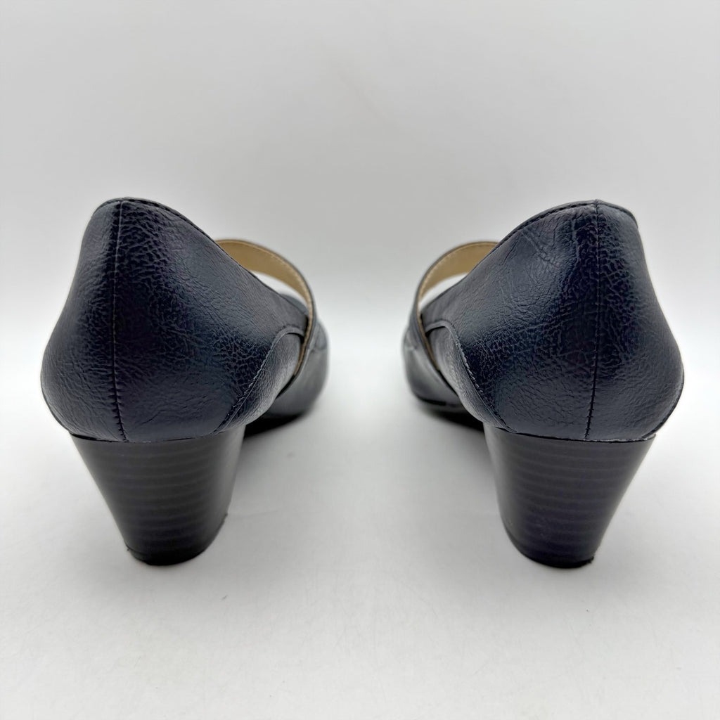 LifeStride Womens Rozz Mary Janes Heels Size 7 WIDE Navy Blue Vegan Leather NIB