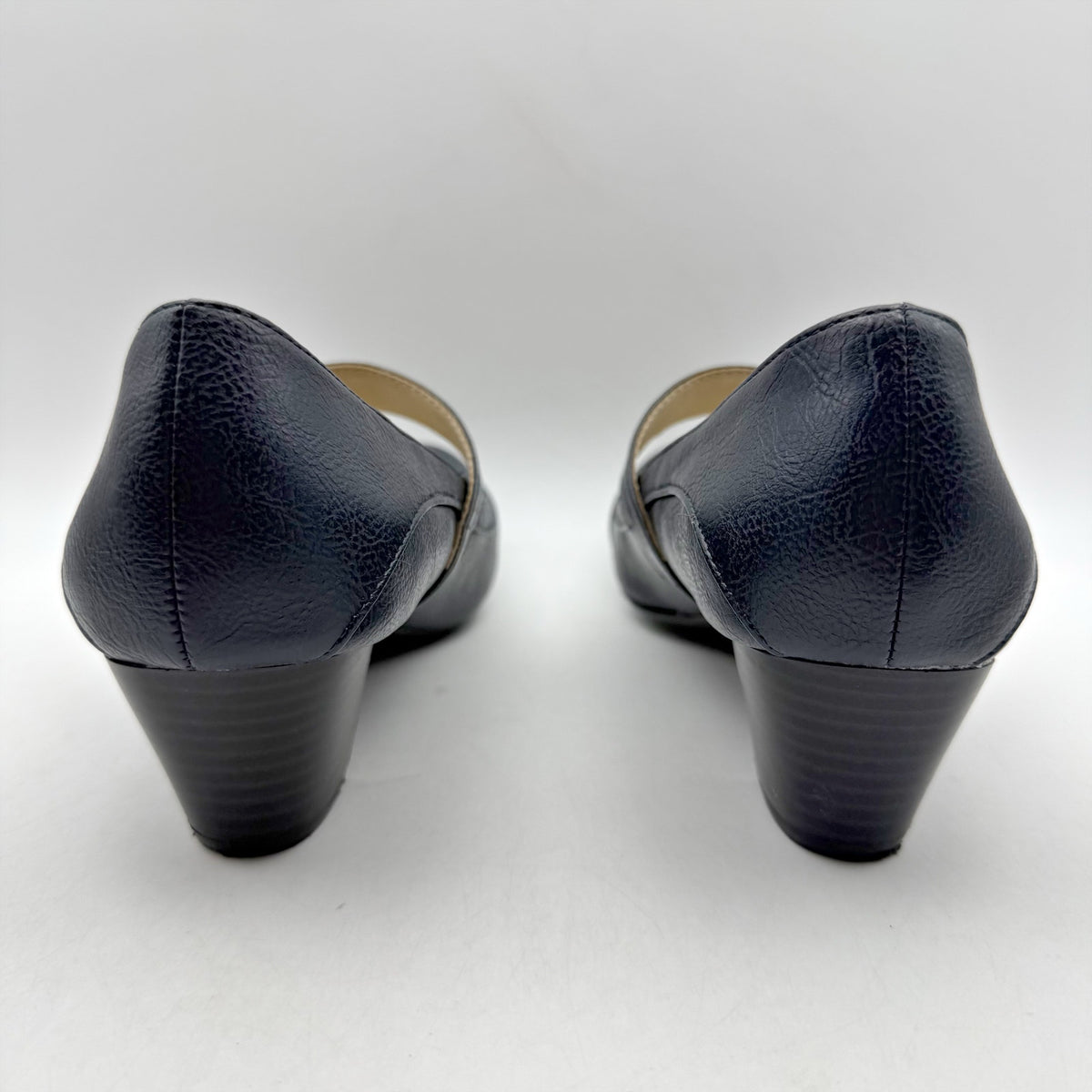 LifeStride Womens Rozz Mary Janes Heels Size 7 WIDE Navy Blue Vegan Leather NIB