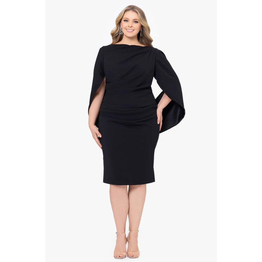 BETSY & ADAM Women's Jordan Short Scuba Crepe Dress 14W Black Drape Back NWT