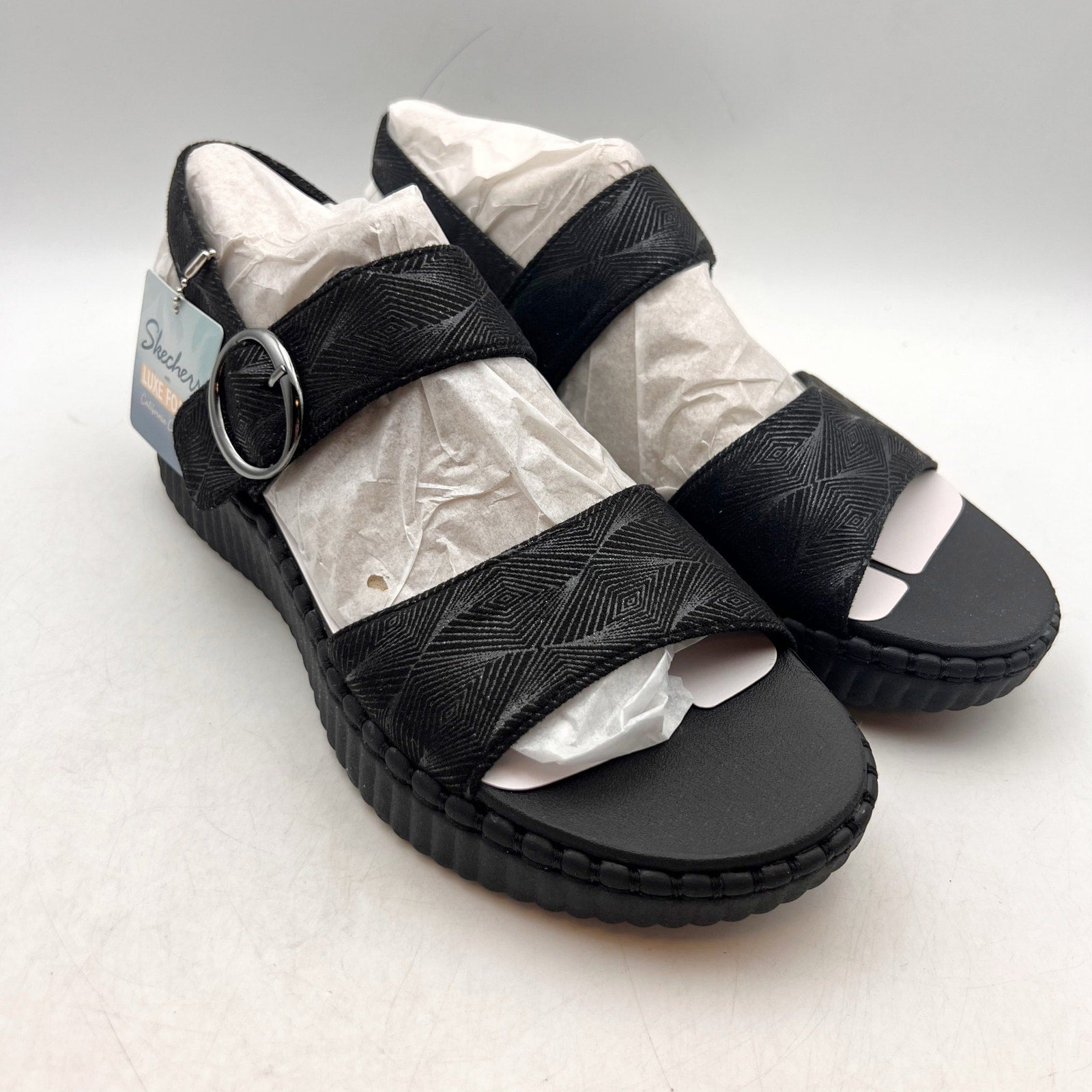 SKECHERS Womens Wilshire Boulevard Illusion of Love Sandals Size 7 Black NIB