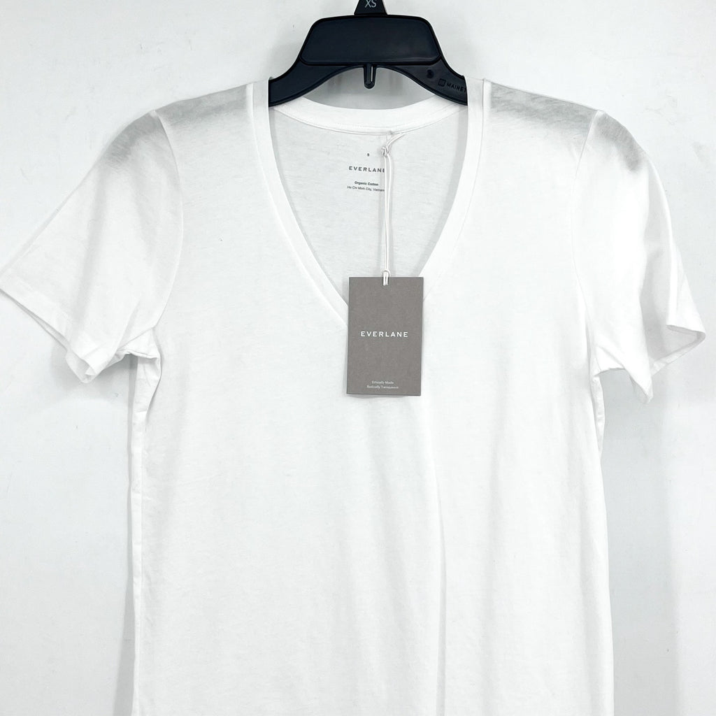 EVERLANE Women's The Organic Cotton V-Neck Tee Small White Short Sleeve NWT