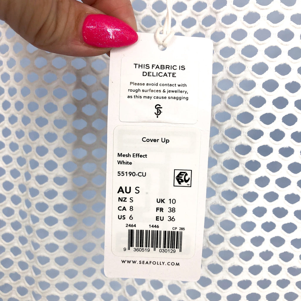 SEAFOLLY Women's Mesh Effect Swim Cover Up US 6 Small White Long Sleeve NWT