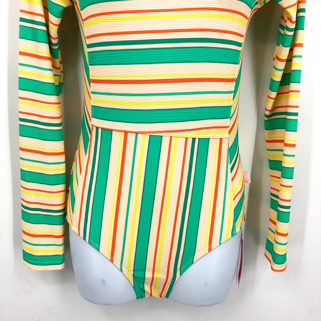 SEAFOLLY Girls Tropical Night One Piece Swimsuit US 12 Green Stripe NWT