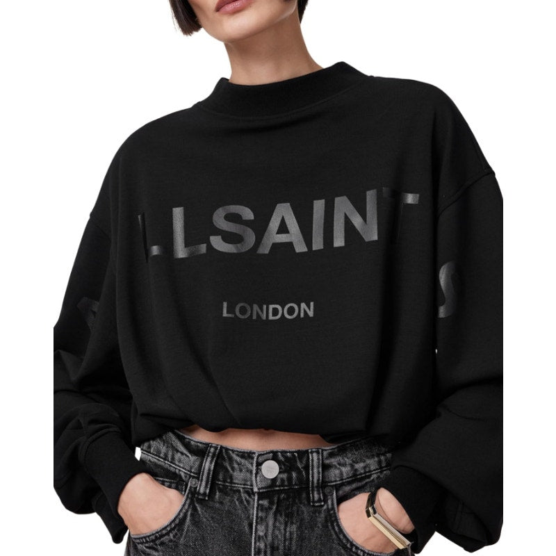 ALLSAINTS Women's Biggy Aster Sweatshirt Medium Black Tonal Logo NWT