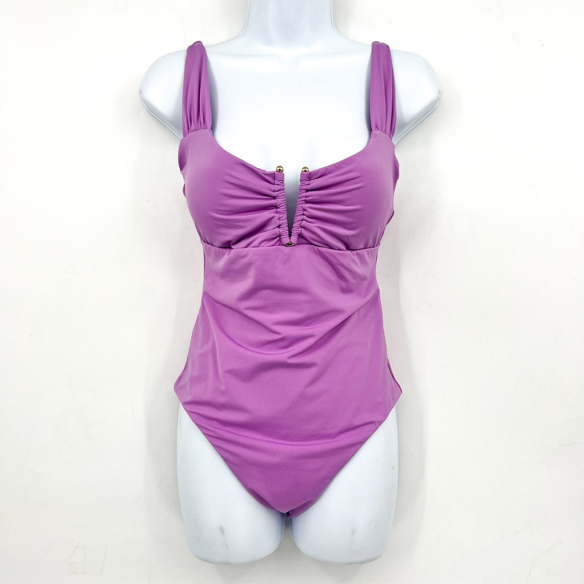 BECCA Women's Color Code V-Wire One Piece Swimsuit Small Malva Purple NWT