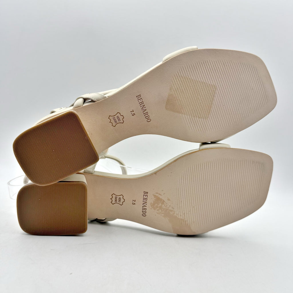 Bernardo Womens Josei Heeled Sandal US 7.5 M Off White Eggshell Leather NIB