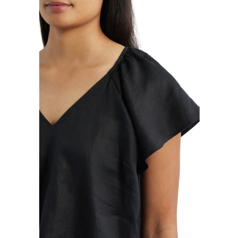 TOMMY BAHAMA Coastalina Linen Top Small Black Short Sleeve V-Neck Flutter NWT