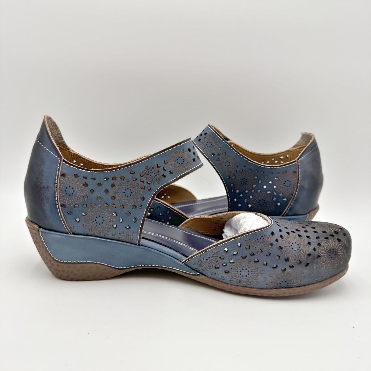 L'Artiste Womens Americana Sandals EU 41 US 9.5-10 Navy Blue Leather NIB