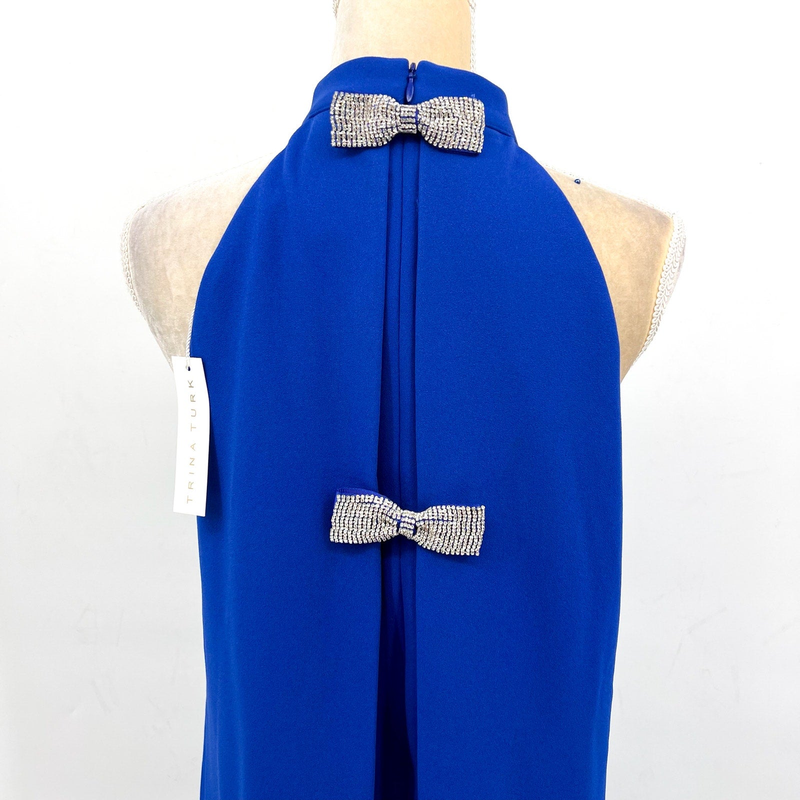 TRINA TURK Women's Tapa 2 Bow-Back Halter Mini Dress Size 6 Bewitching Blue NWT