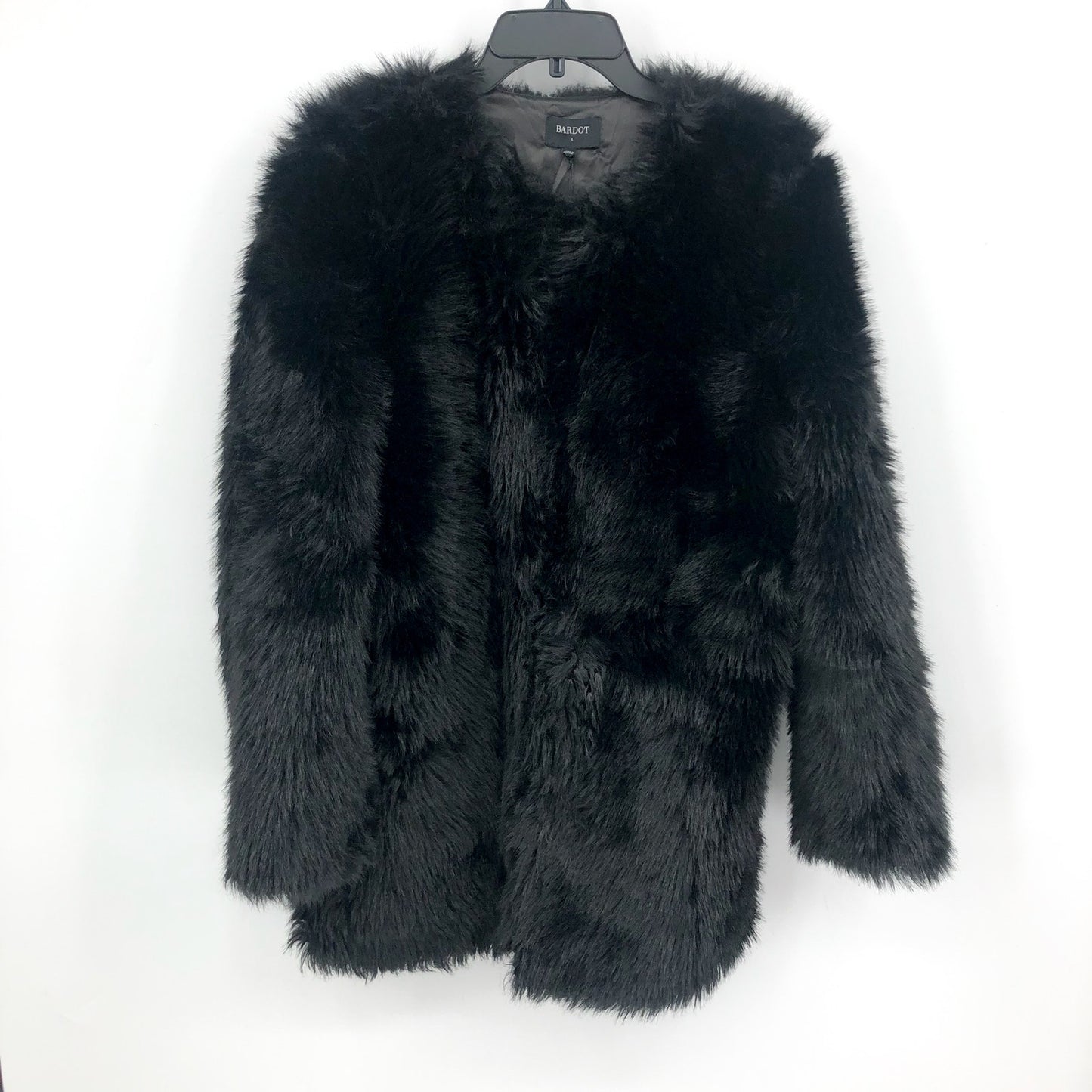 BARDOT Women's Logan Faux Fur Coat Jacket Large Black Long Sleeve NWT