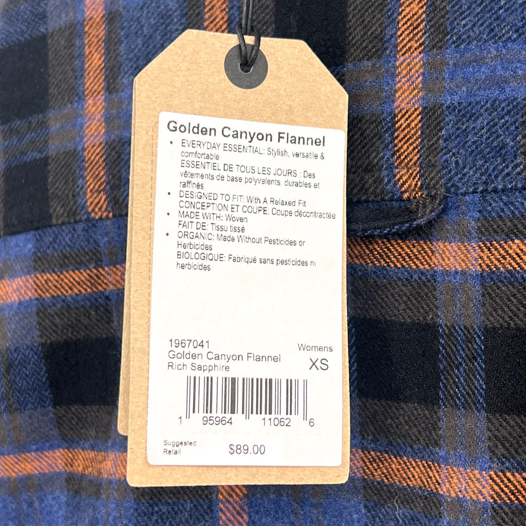 PRANA Women's Golden Canyon Flannel Shirt XS Rich Sapphire Blue Plaid NWT