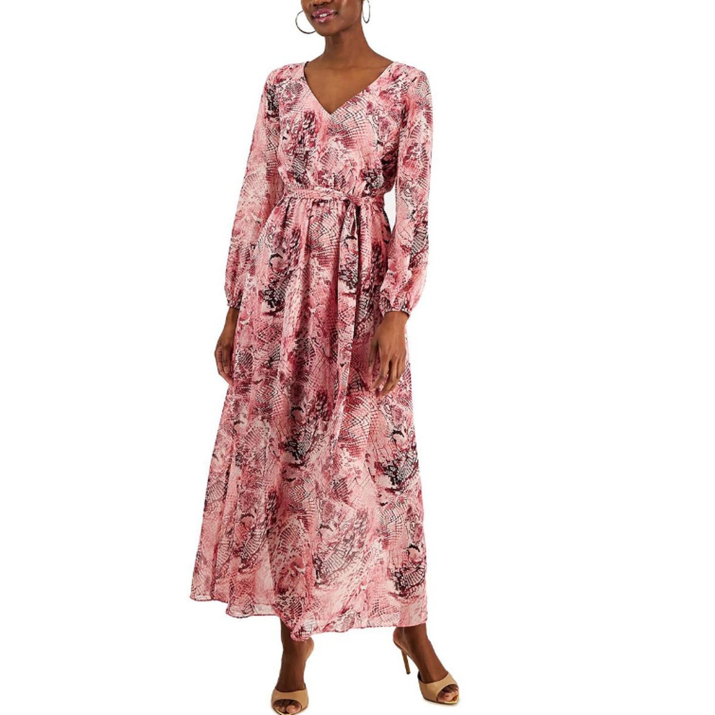INC INTERNATIONAL CONCEPTS Maxi Dress Size 14 Pink Snake Print Long Sleeve NWT