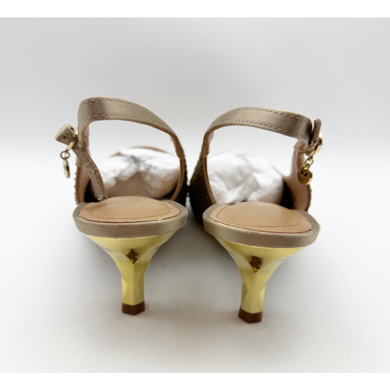 J. Renee Womens Ferryanne Kitten Heels Size 9 Wide Beige Satin Rhinestone NIB