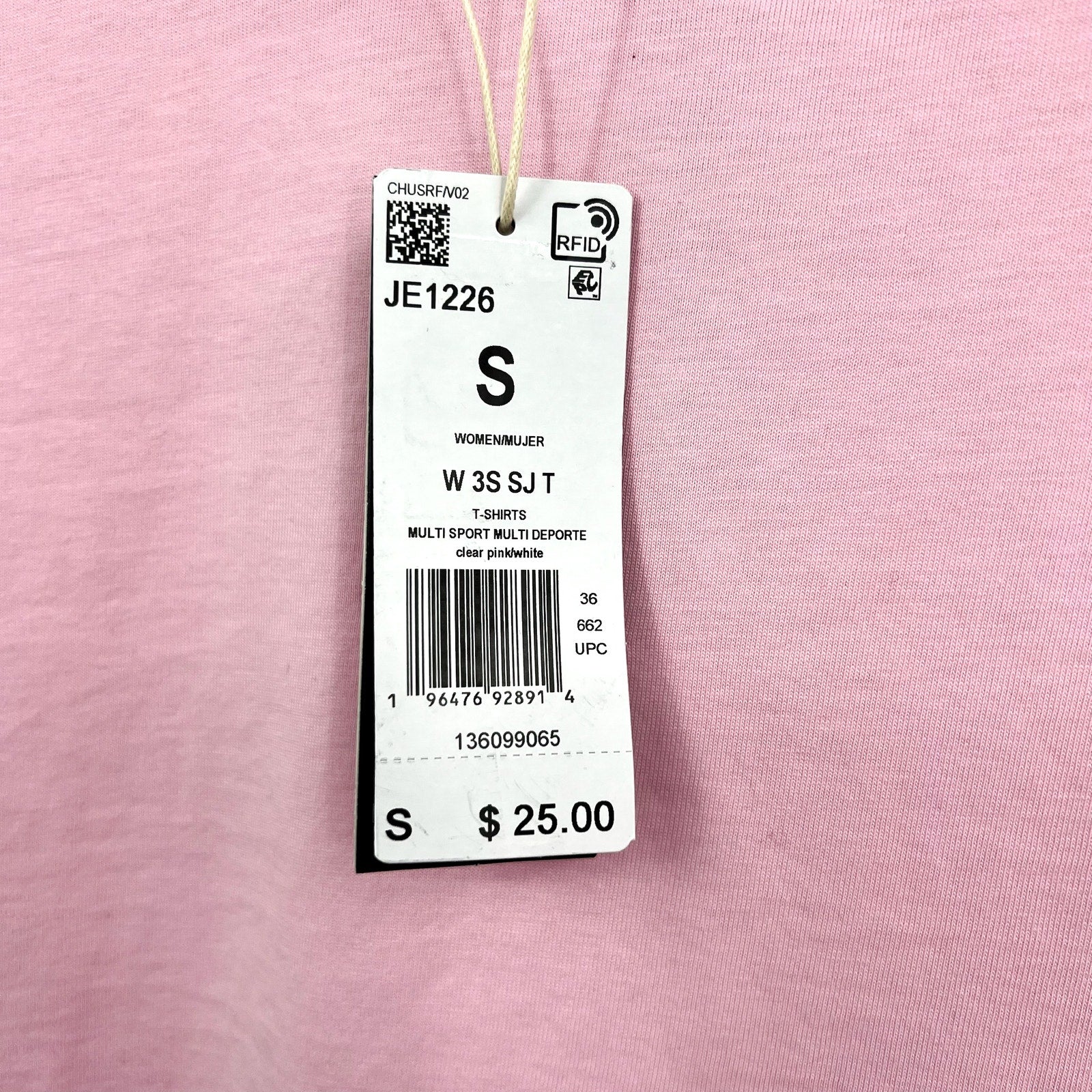 ADIDAS Women's Essentials 3-Stripes Cotton Tee Small Pink White Short Sleeve NWT