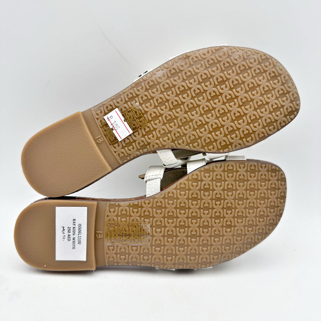 Sam Edelman Kids Bay Slide Sandals Size 13 White Leather Flats NIB