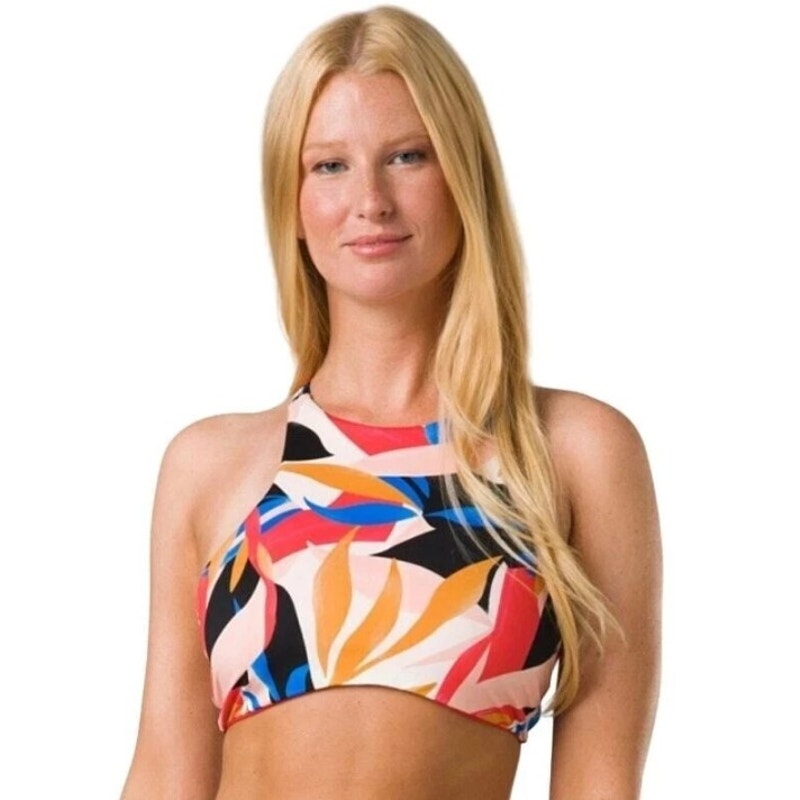 PRANA Women's Onyx Bay Bikini Top XS Tropics Print Floral High Neck NWT