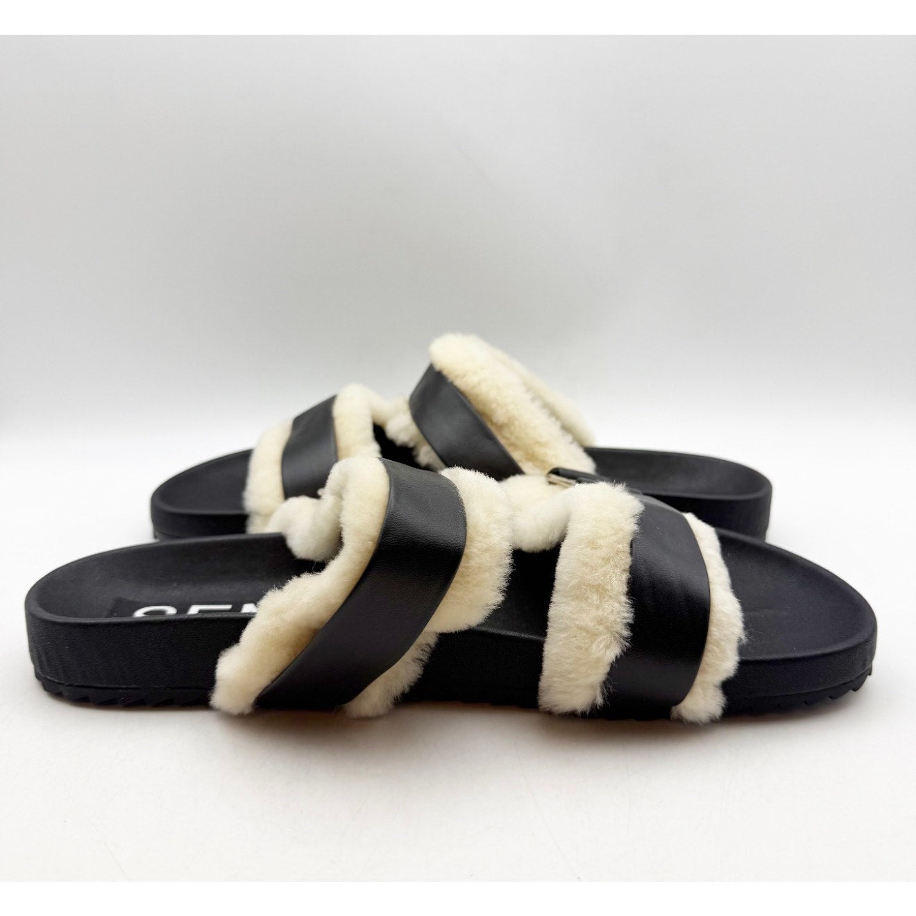 Senso Womens Dalley Slide Sandals EU 41 US 11 M Black Leather Shearling NWOB