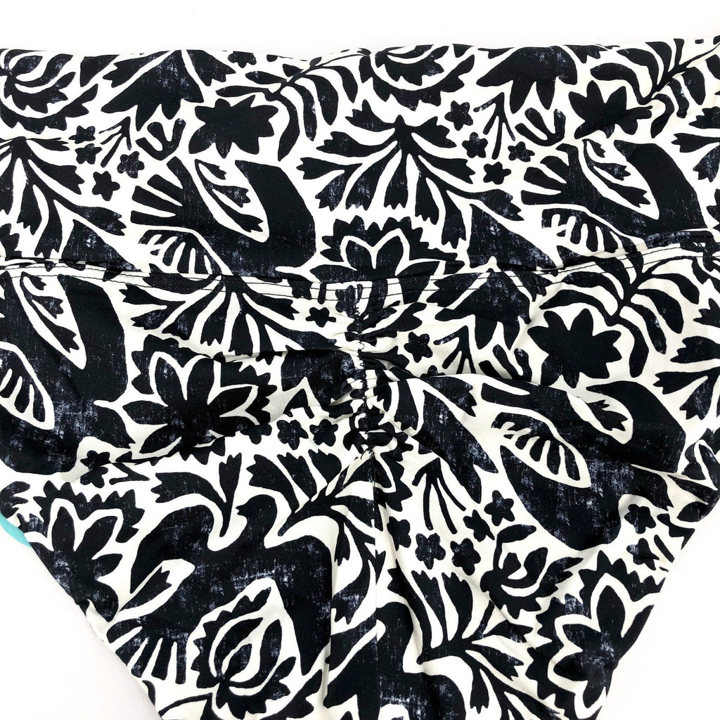 PRANA Women's Aurelia Bikini Bottom Small White Black Flora Fauna High Waist NWT