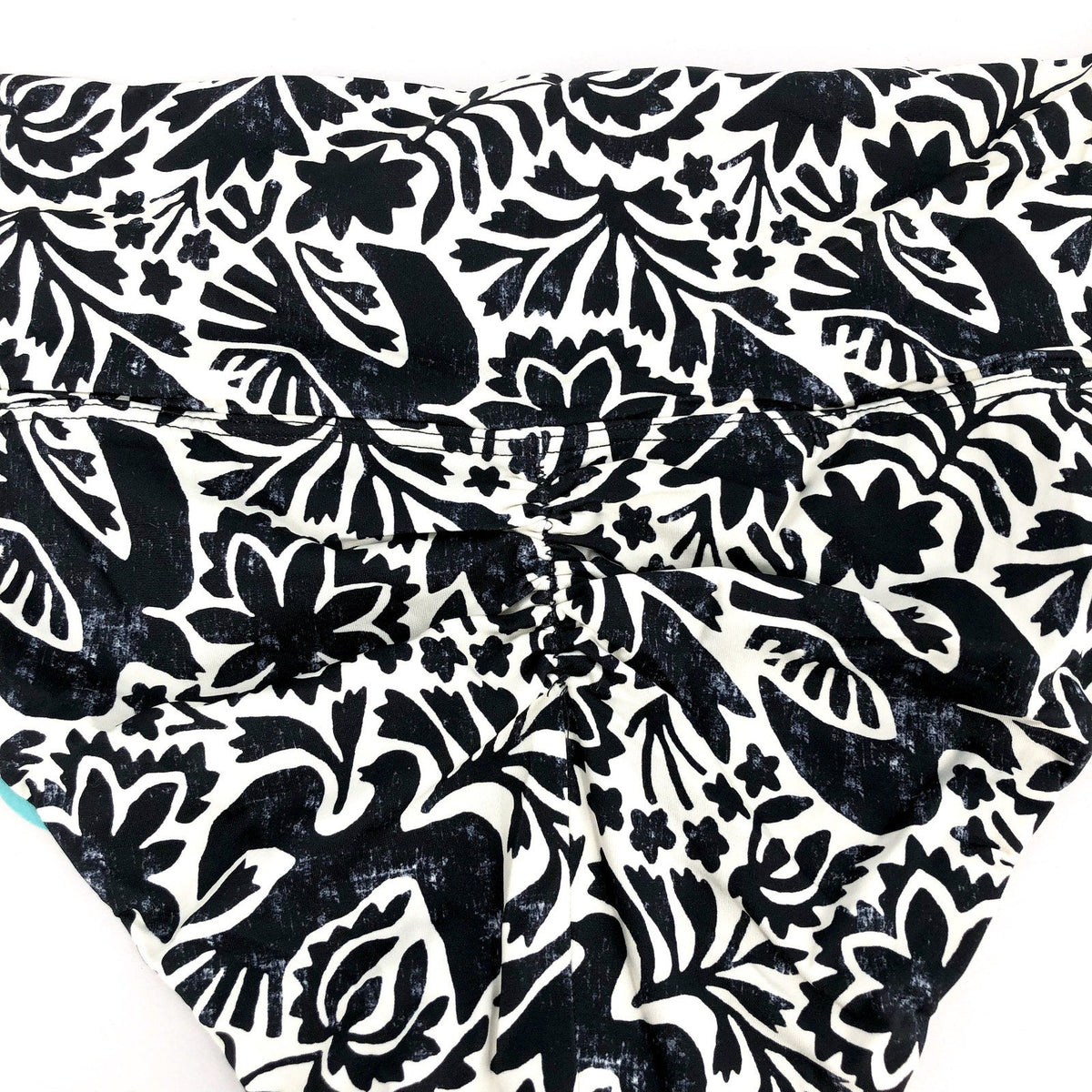 PRANA Women's Aurelia Bikini Bottom Small White Black Flora Fauna High Waist NWT