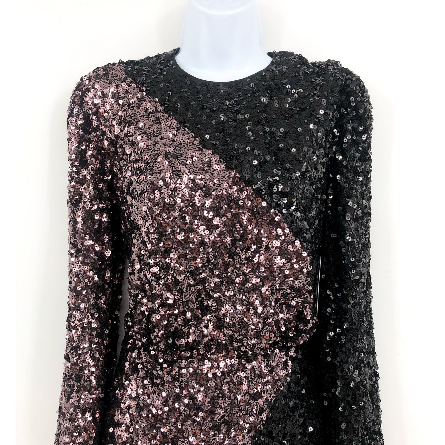 CHELSEA28 Colorblock Sequin Cocktail Dress XS Black Long Sleeve NWT