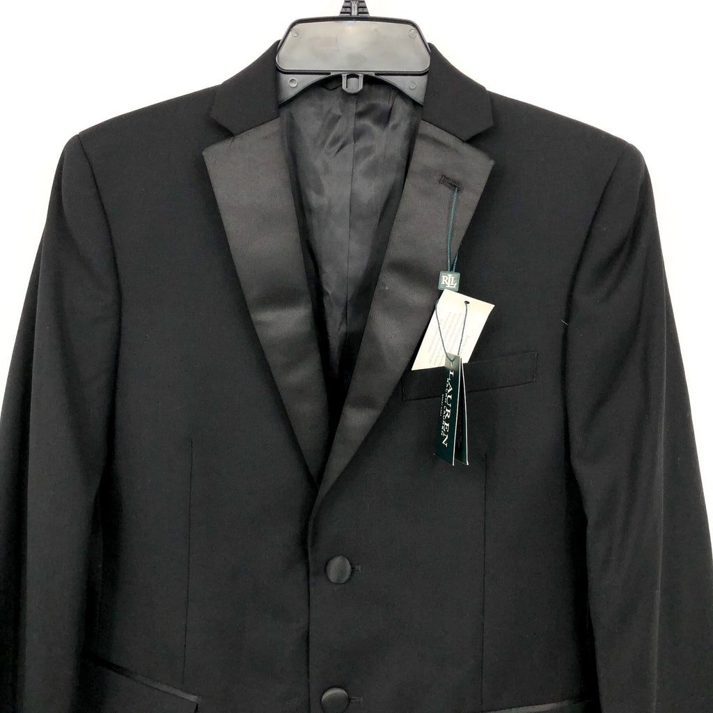 LAUREN RALPH LAUREN Boy's Classic Fit Tuxedo Suit Jacket Size 16R Black Wool NWT